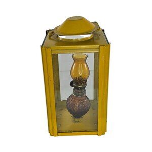 Vintage Square Yellow Square Lantern With Amber Hobanil Oil Lamp Hong Kong